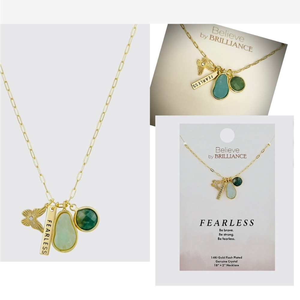 14k FP Gold and Green crystal Necklace new with tags charms 18in butterfly  cute